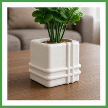 Soi Home 3D Baskı Square Planter - Izgara Desenli Küp Saksı-Beyaz Soı