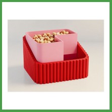 Soi Home 3D Baskı Fıstık Kasesi - Çift Hazneli Kabuk Ayırıcı Sunum Kasesi - Kırmızı Pembe Soı