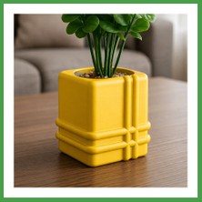 Soi Home 3D Baskı Square Planter - Izgara Desenli Küp Saksı-Sarı Soı