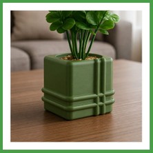 Soi Home 3D Baskı Square Planter - Izgara Desenli Küp Saksı-Yeşil Soı