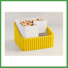 Soi Home 3D Baskı Fıstık Kasesi - Çift Hazneli Kabuk Ayırıcı Sunum Kasesi - Sarı Beyaz Soı