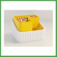 Soi Home 3D Baskı Fıstık Kasesi - Çift Hazneli Kabuk Ayırıcı Sunum Kasesi - Beyaz Sarı Soı