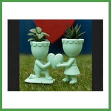 Soi Home 3D Baskı Aşk Saksısı - Kalp Tutan Çift Figürlü Dekoratif Saksı - Mint Soı