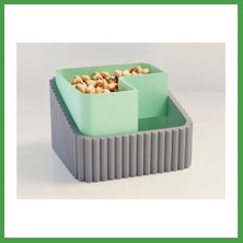 Soi Home 3D Baskı Fıstık Kasesi - Çift Hazneli Kabuk Ayırıcı Sunum Kasesi - Gri Mint Soı