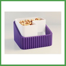Soi Home 3D Baskı Fıstık Kasesi - Çift Hazneli Kabuk Ayırıcı Sunum Kasesi - Mor Beyaz Soı
