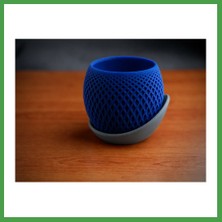 Soi Home 3D Baskı Küre Saksı - Kafes Dokulu Iki Parçalı Dekoratif Saksı - Mavi-Gri Soı