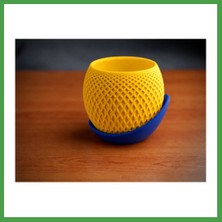 Soi Home 3D Baskı Küre Saksı - Kafes Dokulu Iki Parçalı Dekoratif Saksı - Sarı-Mavi Soı