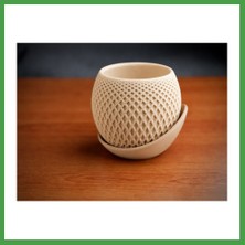 Soi Home 3D Baskı Küre Saksı - Kafes Dokulu Iki Parçalı Dekoratif Saksı - Bej-Bej Soı