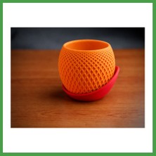 Soi Home 3D Baskı Küre Saksı - Kafes Dokulu Iki Parçalı Dekoratif Saksı - Turuncu-Kırmızı Soı