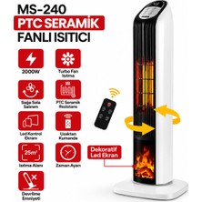 Go İthalat Kumandalı Sıcak Dik Ptc Seramik Fanlı Isıtıcı LED Kontrol Ekran - Devrilme Emniyet 2000W MS-240 (5673)