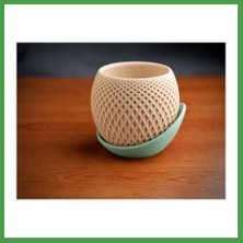 Soi Home 3D Baskı Küre Saksı - Kafes Dokulu Iki Parçalı Dekoratif Saksı - Bej-Mint Soı