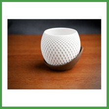 Soi Home 3D Baskı Küre Saksı - Kafes Dokulu Iki Parçalı Dekoratif Saksı - Beyaz-Kahverengi Soı