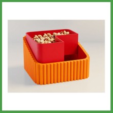 Soi Home 3D Baskı Fıstık Kasesi - Çift Hazneli Kabuk Ayırıcı Sunum Kasesi - Turuncu Kırmızı Soı