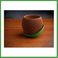 Soi Home 3D Baskı Küre Saksı - Kafes Dokulu Iki Parçalı Dekoratif Saksı - Kahverengi-Yeşil Soı