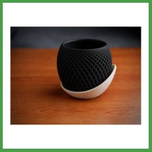 Soi Home 3D Baskı Küre Saksı - Kafes Dokulu Iki Parçalı Dekoratif Saksı - Siyah-Bej Soı