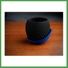 Soi Home 3D Baskı Küre Saksı - Kafes Dokulu Iki Parçalı Dekoratif Saksı - Siyah-Mavi Soı