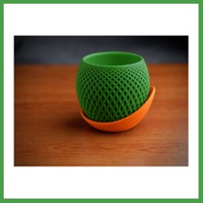 Soi Home 3D Baskı Küre Saksı - Kafes Dokulu Iki Parçalı Dekoratif Saksı - Yeşil-Turuncu Soı