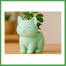 Soi Home 3D Baskı Sevimli Kedi Saksı - Figürlü Sukulent Saksısı-Mint Soı