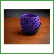 Soi Home 3D Baskı Küre Saksı - Kafes Dokulu Iki Parçalı Dekoratif Saksı - Mor-Siyah Soı