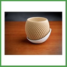Soi Home 3D Baskı Küre Saksı - Kafes Dokulu Iki Parçalı Dekoratif Saksı - Bej-Beyaz Soı