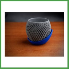 Soi Home 3D Baskı Küre Saksı - Kafes Dokulu Iki Parçalı Dekoratif Saksı - Gri-Mavi Soı