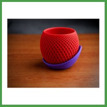 Soi Home 3D Baskı Küre Saksı - Kafes Dokulu Iki Parçalı Dekoratif Saksı - Kırmızı-Mor Soı