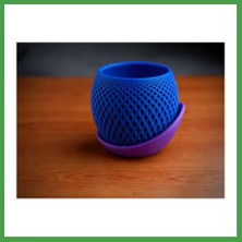 Soi Home 3D Baskı Küre Saksı - Kafes Dokulu Iki Parçalı Dekoratif Saksı - Mavi-Mor Soı