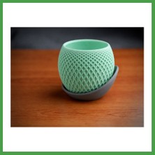 Soi Home 3D Baskı Küre Saksı - Kafes Dokulu Iki Parçalı Dekoratif Saksı - Mint-Gri Soı