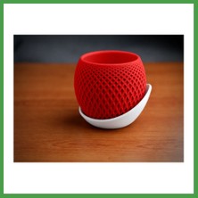 Soi Home 3D Baskı Küre Saksı - Kafes Dokulu Iki Parçalı Dekoratif Saksı - Kırmızı-Beyaz Soı