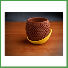 Soi Home 3D Baskı Küre Saksı - Kafes Dokulu Iki Parçalı Dekoratif Saksı - Kahverengi-Sarı Soı