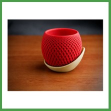Soi Home 3D Baskı Küre Saksı - Kafes Dokulu Iki Parçalı Dekoratif Saksı - Kırmızı-Bej Soı