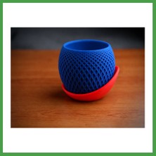 Soi Home 3D Baskı Küre Saksı - Kafes Dokulu Iki Parçalı Dekoratif Saksı - Mavi-Kırmızı Soı