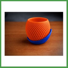 Soi Home 3D Baskı Küre Saksı - Kafes Dokulu Iki Parçalı Dekoratif Saksı - Turuncu-Mavi Soı