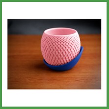 Soi Home 3D Baskı Küre Saksı - Kafes Dokulu Iki Parçalı Dekoratif Saksı - Pembe-Mavi Soı