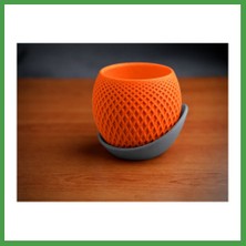 Soi Home 3D Baskı Küre Saksı - Kafes Dokulu Iki Parçalı Dekoratif Saksı - Turuncu-Gri Soı