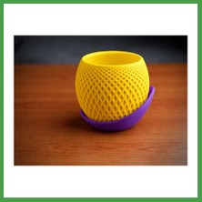 Soi Home 3D Baskı Küre Saksı - Kafes Dokulu Iki Parçalı Dekoratif Saksı - Sarı-Mor Soı