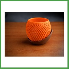 Soi Home 3D Baskı Küre Saksı - Kafes Dokulu Iki Parçalı Dekoratif Saksı - Turuncu-Kahverengi Soı