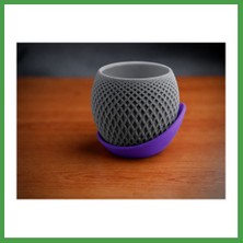Soi Home 3D Baskı Küre Saksı - Kafes Dokulu Iki Parçalı Dekoratif Saksı - Gri-Mor Soı