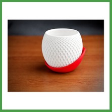 Soi Home 3D Baskı Küre Saksı - Kafes Dokulu Iki Parçalı Dekoratif Saksı - Beyaz-Kırmızı Soı