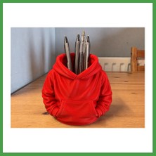 Soi Home 3D Baskı Kapüşonlu Sweatshirt Kalemlik - Masaüstü Organizer-Kırmızı Soı