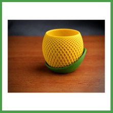 Soi Home 3D Baskı Küre Saksı - Kafes Dokulu Iki Parçalı Dekoratif Saksı - Sarı-Yeşil Soı