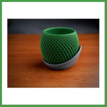 Soi Home 3D Baskı Küre Saksı - Kafes Dokulu Iki Parçalı Dekoratif Saksı - Yeşil-Gri Soı