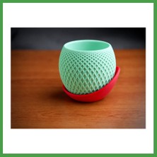 Soi Home 3D Baskı Küre Saksı - Kafes Dokulu Iki Parçalı Dekoratif Saksı - Mint-Kırmızı Soı