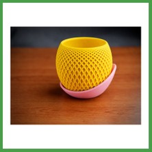 Soi Home 3D Baskı Küre Saksı - Kafes Dokulu Iki Parçalı Dekoratif Saksı - Sarı-Pembe Soı