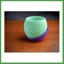 Soi Home 3D Baskı Küre Saksı - Kafes Dokulu Iki Parçalı Dekoratif Saksı - Mint-Mor Soı