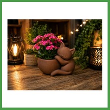 Soi Home 3D Baskı Sarılan Kedi Saksı - Sevimli Dekoratif Saksı - Kahverengi Soı