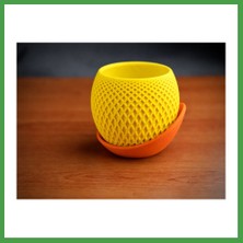 Soi Home 3D Baskı Küre Saksı - Kafes Dokulu Iki Parçalı Dekoratif Saksı - Sarı-Turuncu Soı
