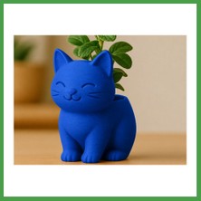 Soi Home 3D Baskı Sevimli Kedi Saksı - Figürlü Sukulent Saksısı-Mavi Soı