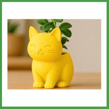Soi Home 3D Baskı Sevimli Kedi Saksı - Figürlü Sukulent Saksısı-Sarı Soı