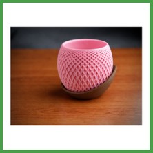 Soi Home 3D Baskı Küre Saksı - Kafes Dokulu Iki Parçalı Dekoratif Saksı - Pembe-Kahverengi Soı